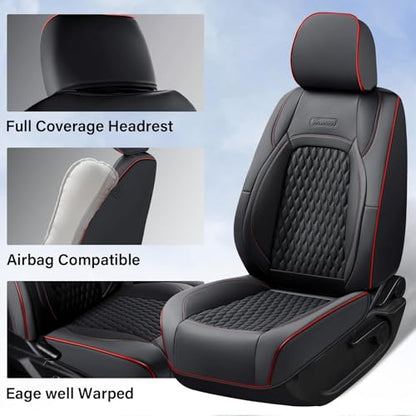 Coverado Chevy Chevrolet Silverado GMC Sierra Seat Covers, Custom Fit for 2007-2026 1500, 2015-2026 2500HD 3500HD Crew Double Extended Cab Truck, Faux Waterproof Leather Seat Covers (Front, Redline) - color: Red Line, size: Front
