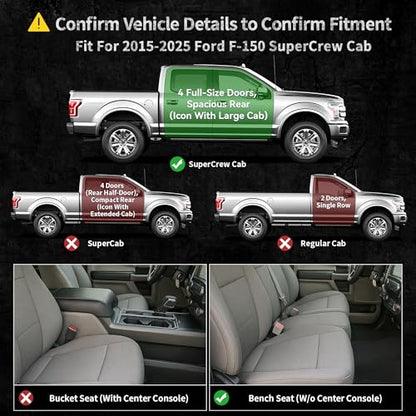 OEDRO Floor Mats Fit for Ford F-150 SuperCrew Cab 2026-2015 with 1st Row Bench Seats, TPE All-Weather F-150 Floor Liners Includes 1st and 2nd Row, Black - style: 15-26 F150 Crewcab Bench Seat