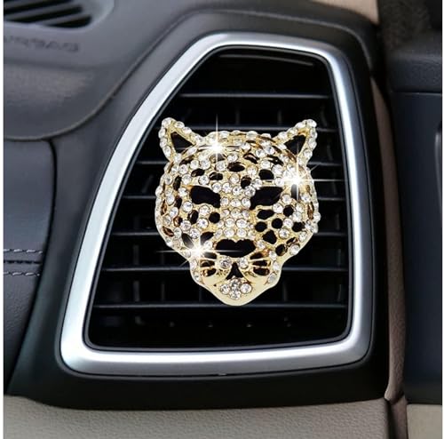 2PCs Golden Bling Leopard Air Freshener Vent Clip Rhinestone Car Decoration Interiors Accessory