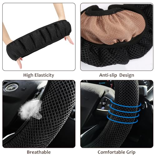Accmor Car Steering Wheel Cover, Elastic Stretch Auto Wheel Cover, Vehicle Wheel Protector Car Accessories for Men Women, Universal Fit 14 1/2 inch to 15 inch, Microfiber Breathable Ice Silk