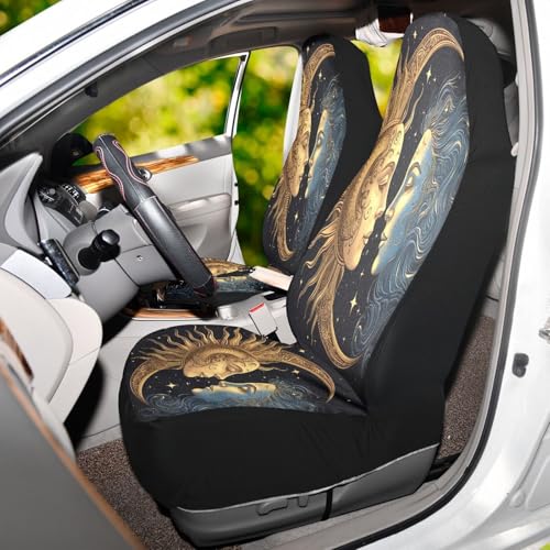 Sun and Moon Car Seat Covers Universal Fit Breathable Front Seat Protector for Cars, Trucks, SUVs, and Vans (Easy to Install, 2-Piece Set)