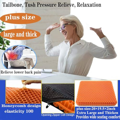 Plus Size Gel Seat Cushion for Long Sitting, Extra Large and Thick, Seat Cushion for Back, Sciatica, Hip, Tailbone Pain Relief , Used for the Office, Wheelchair, Car, Recliner, Stadium, Kayak.(Orange)
