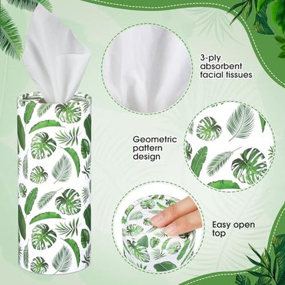Outus 12 Pcs Eucalyptus Leaves Car Tissues Cylinder Holder with 3 Ply Facial Tissue Bulk Round Tissue Holder Travel Tissues Boxes Container for Car Cup Wedding Birthday Party - style: Eucalyptus Leaves