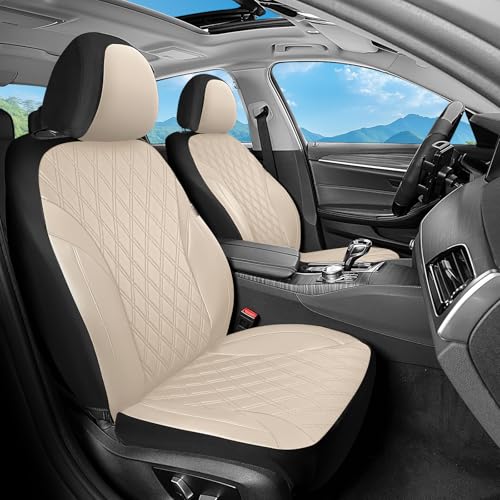 Car Seat Covers Front Seat, Leather Seat Covers for Cars, Waterproof Car Seat Protector Breathable, Front Seat Covers for Cars, Automotive Seat Covers Universal Fit for Most Car SUV Truck - color: Beige, size: FrontPair