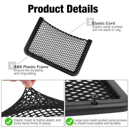 ABS Plastic Frame Automotive Cargo Nets Car Net Pocket Phone Car Mesh Net Holder RV Storage Boat Cargo Pocket Organizer Framed Mesh Net Pocket with Screws for Auto RV Net(2, 12 x 7.9 Inch) - size: 12 x 7.9 Inch