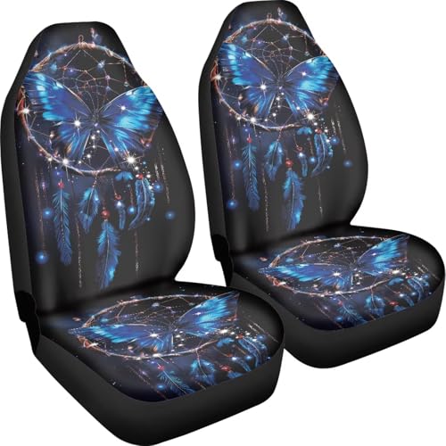 2 PCS Butterfly Car Seat Covers Dream Catcher Print Front Auto Seat Cover Car Bucket Seats Protector Covers Universal fit for SUV Sedan Van - color: Blue Butterfly Dream Catcher
