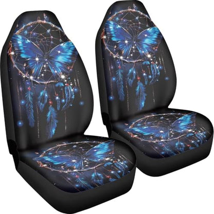 2 PCS Butterfly Car Seat Covers Dream Catcher Print Front Auto Seat Cover Car Bucket Seats Protector Covers Universal fit for SUV Sedan Van - color: Blue Butterfly Dream Catcher