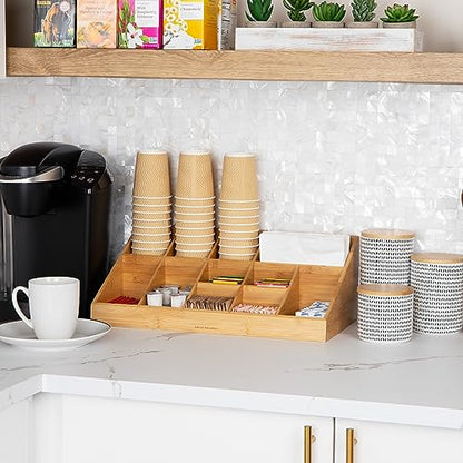 Mind Reader Cup and Condiment Station, Countertop Org, Coffee Bar, Rayon from Bamboo Cup, 18.125"L x 9.5"W x 6.5"H, Brown - color: Brown