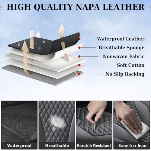Coverado Waterproof Nappa Leather Car Seat Covers, Automotive Seat Covers，Front Car Seat Cushion & Car Seat Protector, Black Seat Covers Universal Fit for Most Cars, SUVs, Trucks - color: Black-N, size: Front