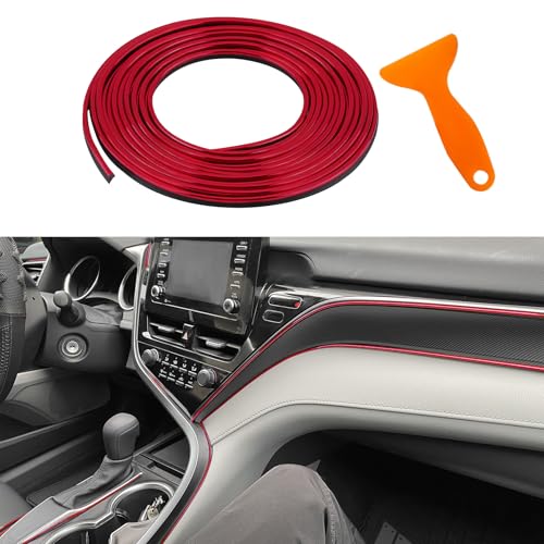 Car Interior Trim Strips, Car Door Trim, 32.8ft /10M Flexible Trim with Installing Tool, Automobile Molding Line Accessories for Door Panel Gap Instrument Panel (Electroplating red) - color: Electroplating red