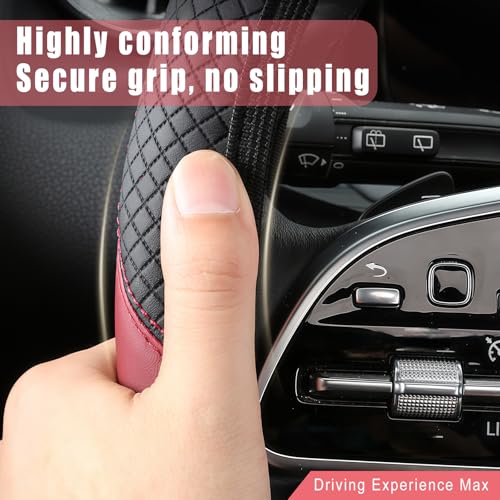 Leather Car Steering Wheel Cover, 15 Inch Anti-Slip Carbon Fiber Black Steering Wheel Cover, Universal Car Interior Accessories for Trucks Sedans SUVs (AD-Black & Red) - color: AD-Black & Red