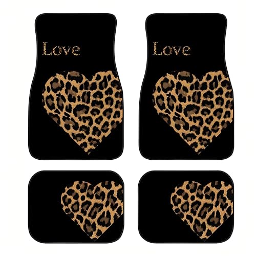 Universal Fit Car Floor Mats Set of 4Pcs, Heart Leopard Print All-Weather Front Rear Car Carpet Mats, Non-Slip Car Floor Mat Car Accessories for Automotive Trucks SUV Sedans Vans - color: Heart Leopard Print