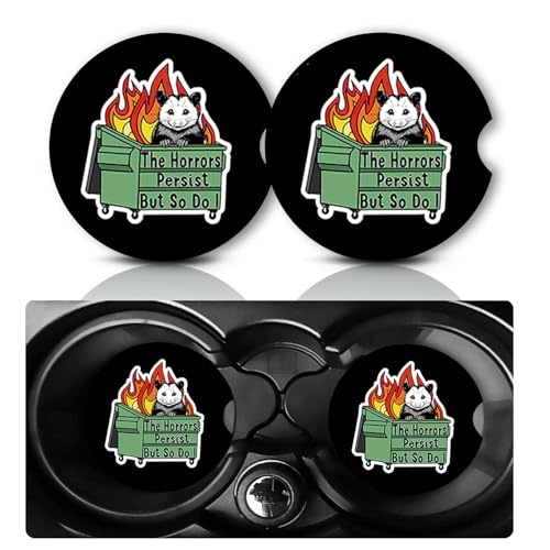 2Pack Cartoon Opossum Car Cup Holder Coasters,Cars Coasters for Cup Holders,2.75" Universal Anti Slip Rubber Mat with Finger Slot,Opossum Car Accessories Interior Decor,Gifts for Women,Men - color: Cartoon Opossum