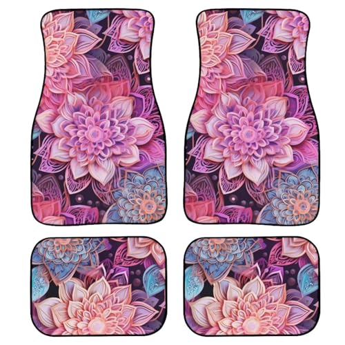 Lotus Non Slip Car Mats Pink Gradient Lotus Flower Set Carpet Vehicle Floor Mats Car Decor Mandala Flower Graphic Accessories Front & 2nd Row Floor Mats for Driver Seat - color: Pink Lotus Flower