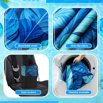 Hahafelt 2 Pack Car Seat Towel Covers with Storage Bag, 63 x 32 Inch Universal Non Slip Waterproof Sweat Protector for Car Truck, Gym Swimming Running, Machine Washable (Blue Leaves) - style: Blue Leaves