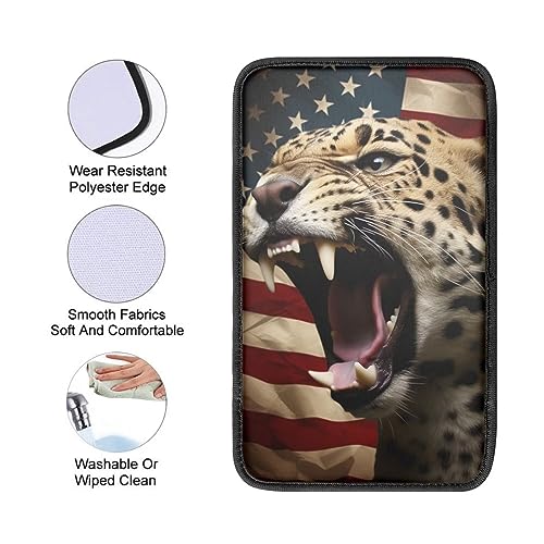 Car Center Console Pad, Universal Waterproof Car Armrest Seat Box Cover, Car Interior Accessories for Most Vehicle SUV Truck Vintage American Flag Leopard Car Armrest Pad - color: vintage american flag leopard