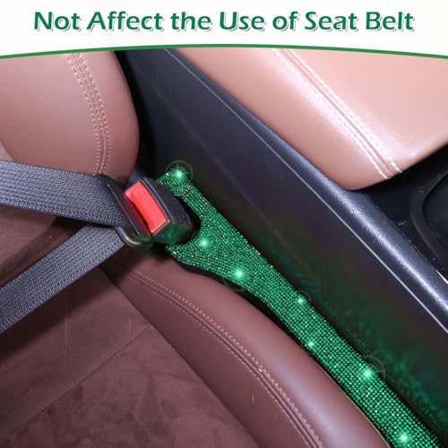 Briwill Green Car Seat Gap Filler, Set of 2 Handmade Crystal Rhinestone Diamond Car Gap Filler Green Bling Car Accessories for Women(Dark Green) - color: G-Darkgreen
