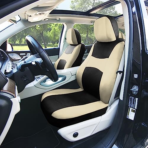 FH Group Car Seat Covers Full Set Cloth - Universal Fit, Automotive Seat Covers, Low Back Front Seat Covers, Airbag Compatible, Split Bench Rear Seat, Car Seat Cover for SUV, Sedan, Van Beige - color: Beige, style: Full Set
