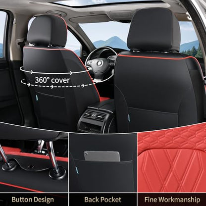 Leather Front Seat Covers Red Car Seat Cover Breathable Waterproof Seat Cover for Cars Automotive Seat Covers 2 Front Seats Protector Universal Fit for Most Car Truck SUV, Black&Red