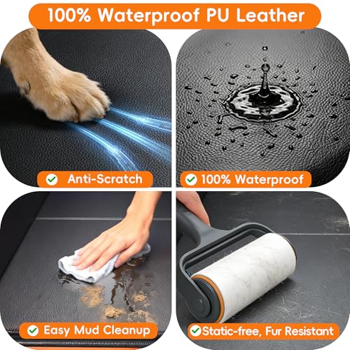 2-In-1 Heavy-Duty Hard Bottom Dog Hammock for Car, 100% Waterproof PU Leather Backseat Cover, Zipper Side Flaps, Non-Slip Extender for Large/Elderly Dogs & Multi-Dog Families,Fits Sedan/SUV/Med.Truck