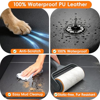 2-In-1 Heavy-Duty Hard Bottom Dog Hammock for Car, 100% Waterproof PU Leather Backseat Cover, Zipper Side Flaps, Non-Slip Extender for Large/Elderly Dogs & Multi-Dog Families,Fits Sedan/SUV/Med.Truck