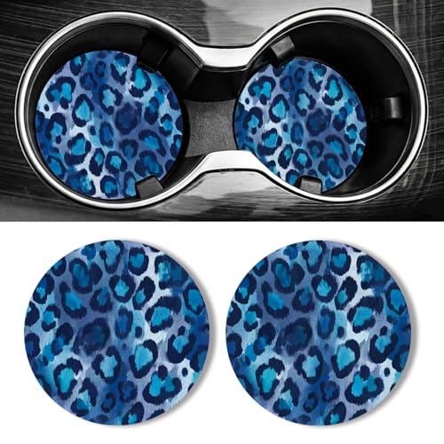 WOCOCN Car Coasters for Cup Holders - 2 Pack 2.75" Universal Rubber Car Cup Coaster, Non-Slip Waterproof Car Interior Accessories, Cute Car Decor Gifts for Women and Men (Blue Leopard Print) - color: Blue Leopard Print