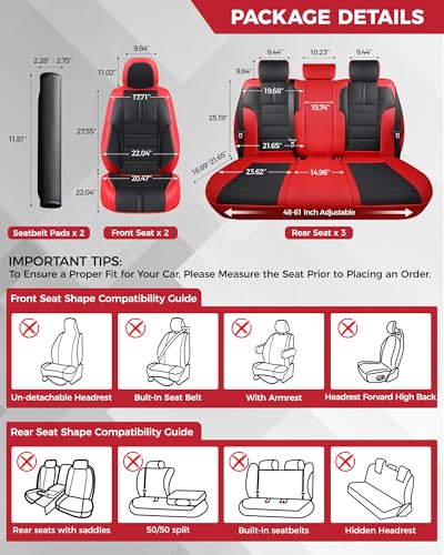 FREESOO Universal Full Seat Covers, Waterproof Faux Leather Automotive Seat Covers with Carbon Fiber Texture Seat Belt Pads, Anti-Slip Airbag Compatible Car Seat Covers for Cars SUVs Trucks - color: Red Black, size: Full Set - 5 Seats
