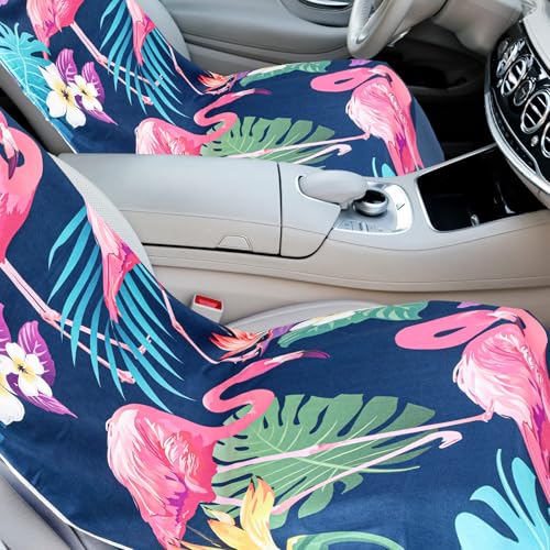 Hahafelt 2 Pack Car Seat Towel Covers with Storage Bag, 63 x 32 Inch Universal Non Slip Waterproof Sweat Protector for Car Truck, Gym Swimming Running, Machine Washable (Flamingos) - style: Flamingos