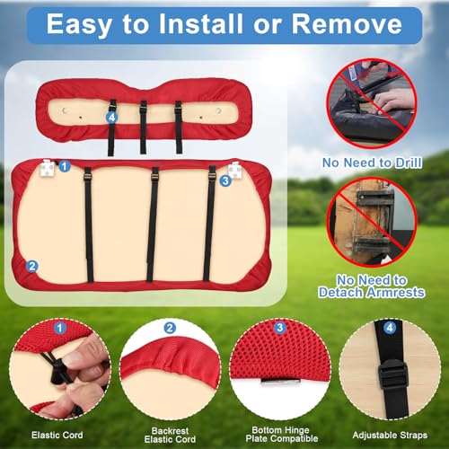 Universal Golf Cart Seat Covers Set for EZGO TXT/ RXV, Club Car DS/ Precedent, Yamaha G29/ Drive 2 Front Seats, Durable Breathable Bench Seat Covers Washable Polyester Mesh Cloth Without Log, Red - color: Red
