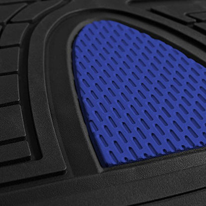 FH Group Premium Liners Tall Channel Trimmable All Weather Rubber Full Set Car Floor Mats (Blue) w. Trimmable All-Season Cargo Liner (Black) - Universal Fit for Cars Trucks and SUVs - color: Blue, style: With Cargo Mats