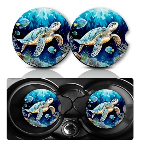 Car Coasters for Cup Holders,2 PCS Universal Non-Slip Sea Turtle Cars Coasters,Turtle Car Accessories 2.75" Cup Drink Holder Coaster Decor Turtles Gifts for Women,Men,Mom,Dad - color: Turtle