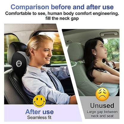 LIQUN Memory Foam Car Neck Pillow, Neck Support Pillow, Neck Support Pad Pain Relief, Adjustable Belt and Breathable Detachable, Suitable for Most Car Pillows Grey