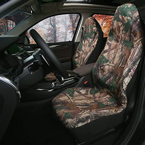 TOYOUN Camo Universal Front Car Seat Covers Waterproof Highback Bucket Seat Covers Green Forest Camouflage Print-Fit Most Cars, Trucks, SUVS, Vans 2 PCS Auto Seat Covers Car Seat Protector - color: green