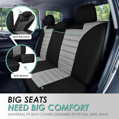 FH Group Full Set 3D Air Mesh Car Seat Covers - Universal Fit, Low Back Seat Cover, Airbag Compatible, Split Bench Rear Seat, Washable Seat Cover for SUV, Sedan, Gray - color: Gray, style: Full Set
