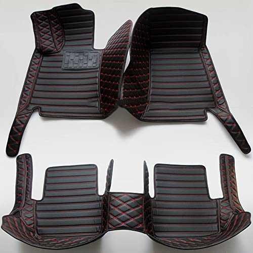 Custom Personalized Floor Mats for Cars - Luxury Full Coverage All Weather Mats, Anti-Slip Leather Mat Set, Fit for 99% of Cars, SUVs & Trucks (Black+Red Line, D-Diamond+Strip) - color: Black + Red Line, size: D-Diamond+Strip