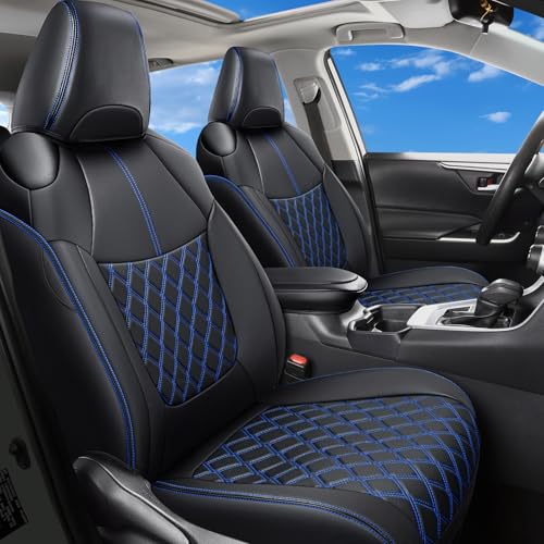 Huidasource Car Seat Covers Fit for Toyota RAV4 Full Set, Leather Seat Protector Fit for 2019-2024 Toyota Rav4 XLE LE XLE Premium Limited(Not for Hybrid/Adventure/TRD Off-Road/Prime, Black&Blue) - color: Full Set/Black&Blue, size: 2019-2024 RAV4(Not for H