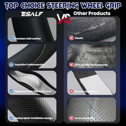 Soft Leather Steering Wheel Cover with Breathable Design and Anti-Slip Grip, Fully Compatible with Tesla, Toyota, Honda, Nissan 14.5-15.2 inch Round Steering Wheel（Sedans and SUVs） - color: DOUBLE-BLACK