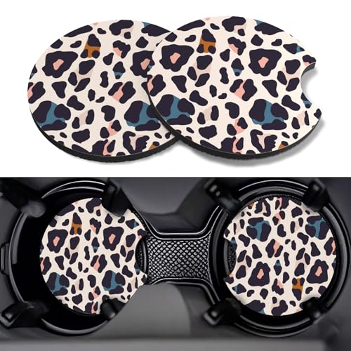 Car Cup Coasters,2 Pack Car Coaster,2.75inch Anti Slip and Absorbent Cars Coasters for Cup Holders,Neopren Accessories for Women,Cute Decor for Women (Colorful Snow Leopard) - color: Colorful Snow Leopard