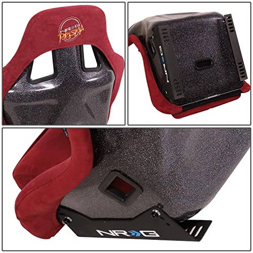 NRG Innovations NRG-FRP-302MAR-PRISMA Universal Fixed Back Bucket Racing Seat for 5-Point Harnesses, Size L, Maroon Alcantara Material, 24" W X 35" H X 18" D - color: Maroon