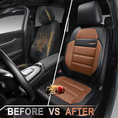 CAR PASS Memory Foam Seat Covers Front, Airy Cool Mesh Thick Car Seat Covers, Leather Car Seat Covers Front Seats Airbag Compatible, Universal Automotive Comfort for Most Cars, Trucks, SUV, Brown - color: brown black