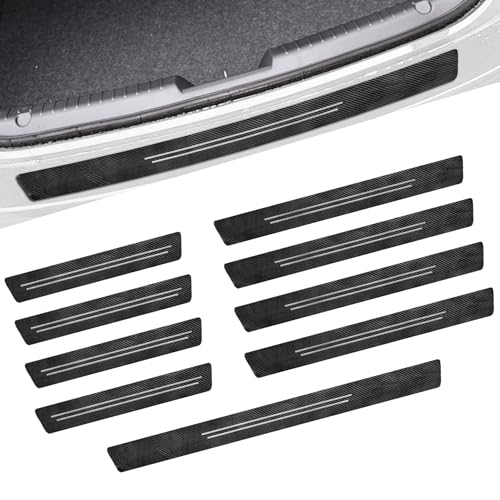 9PCS Car Door Sill Protector, Car Scratch Protector, Carbon Fiber Leather Door Threshold Sticker, Auto Accessories Anti-Dirty Scuff Plate Cover Guard Sills Trim for Most Vehicles (White) - color: White
