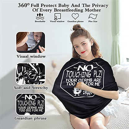 Metplus Car Seat Cover Baby, No Touch Sign Carseat Canopy, Nursing Breastfeeding Covers, Stretchy Universal Fit, Multi-Use for Stroller/Shopping Cart/High Chair, Gender Neutral Shower Gift - color: Black Bacteria
