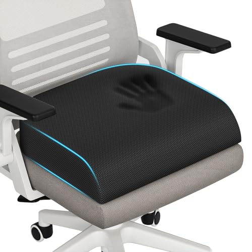 Memory Foam Seat Cushion for Office Chair, 3-Inch Height Boost, Ergonomic Firm Support for Long Sitting, Non-Slip Chair Pad for Car Seats & Short Drivers - color: Black, size: Large
