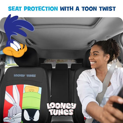 Looney Tunes Car Seat Covers – 2-Piece Front Seat Covers Featuring Bugs Bunny, Marvin the Martian, Taz & Daffy Duck – Universal Fit for Cars Trucks SUV Seat Covers for Car Cute Cartoon Car Accessories - size: 2 Front, style: Looney Tunes