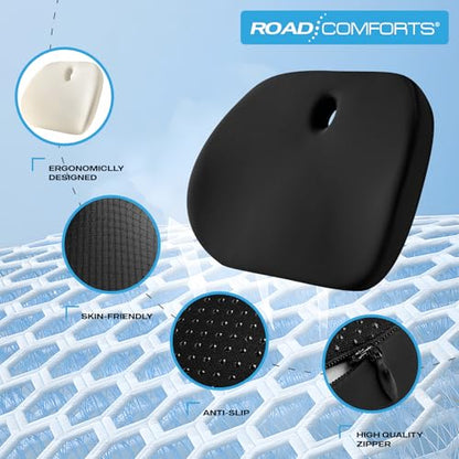 Road Comforts Premium Memory Foam Seat Cushion – Office Chair Cushion, Car Seat Cushion – Chair Cushions for Back & Sciatica Pain Relief – Seat Cushions for Office & Desk (Black)