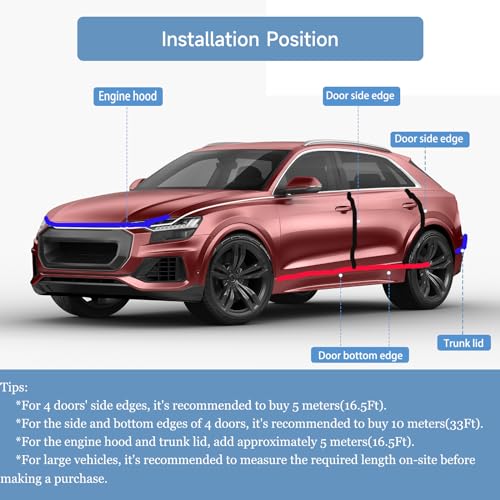 Winfort 16.5FT(5M) Universal Car Door Edge Protector Guards, No-Glue Required Rubber Seal U Shape Automotive Door Entry Guard, Suitable for Most Cars, SUVs and Trucks (Red)