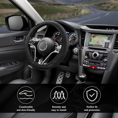 Elastic Stretch Steering Wheel Cover, Warm in Winter and Cool in Summer, Universal 15 inch Microfiber Breathable Ice Silk Anti Slip Car Interior Accessories, Odorless, (Black) - color: Black