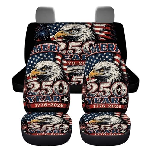 Howilath 250 Anniversary USA Eagle Car Seat Cover Set of 4 Anti-Slip Front & Rear Seat Covers Interior Accessories All Weather Universal Fit for Most Vehicles - color: 250 Anniversary USA Eagle