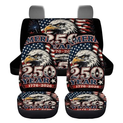 Howilath 250 Anniversary USA Eagle Car Seat Cover Set of 4 Anti-Slip Front & Rear Seat Covers Interior Accessories All Weather Universal Fit for Most Vehicles - color: 250 Anniversary USA Eagle