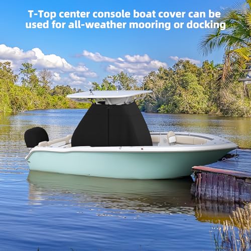1200D Waterproof T-Top Boat Center Console Cover with Motor Cover, Heavy Duty Marine Grade Polyester Fabric, Fit T-Top Center Console 70" L 48" W 72" H, Black - color: Black, size: 70"L x 48"W x 72"H